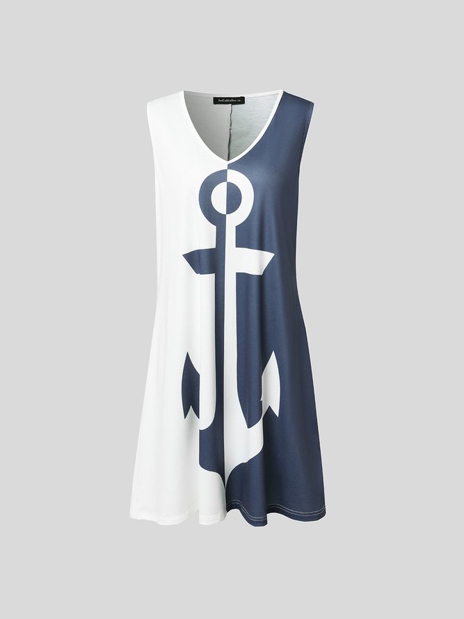 Holiday Ocean Anchor Navy contrast a-hem short Dress