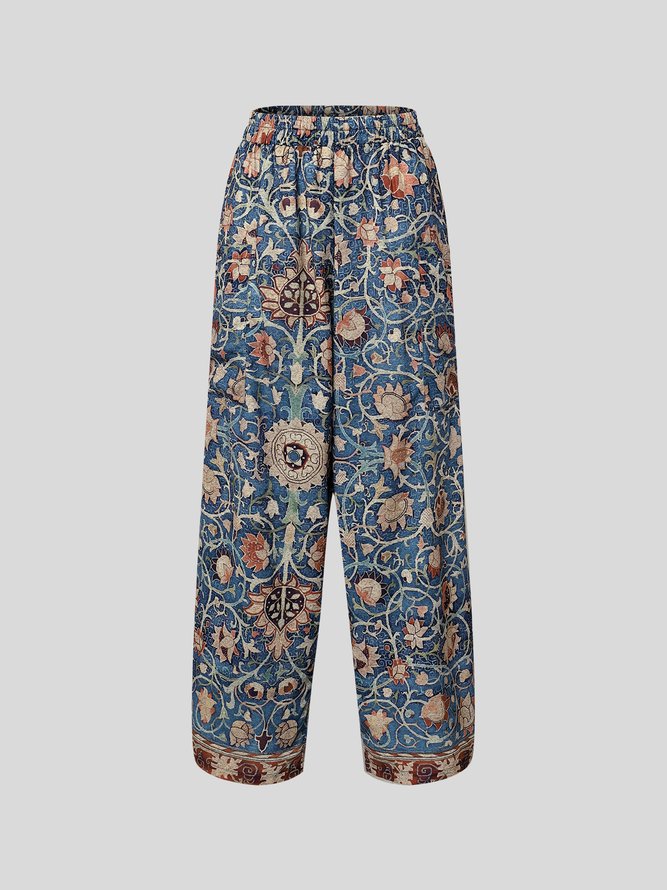 Women Ethnic Vintage Cotton-Blend Casual Wide-Leg Pants