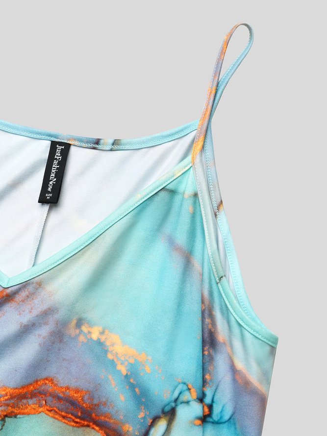 JFN 2PCS V Neck Gradient Vacation Sleeveless Dress with Cardigan