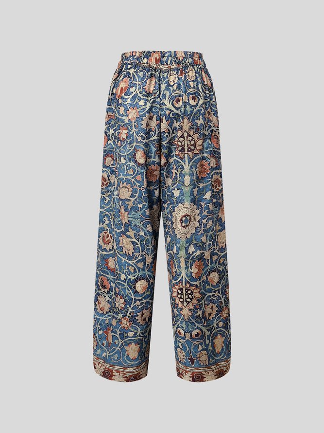 Women Ethnic Vintage Cotton-Blend Casual Wide-Leg Pants