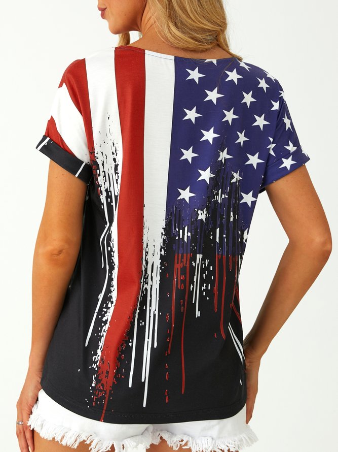 America Flag Crew Neck Casual Loose T-Shirt