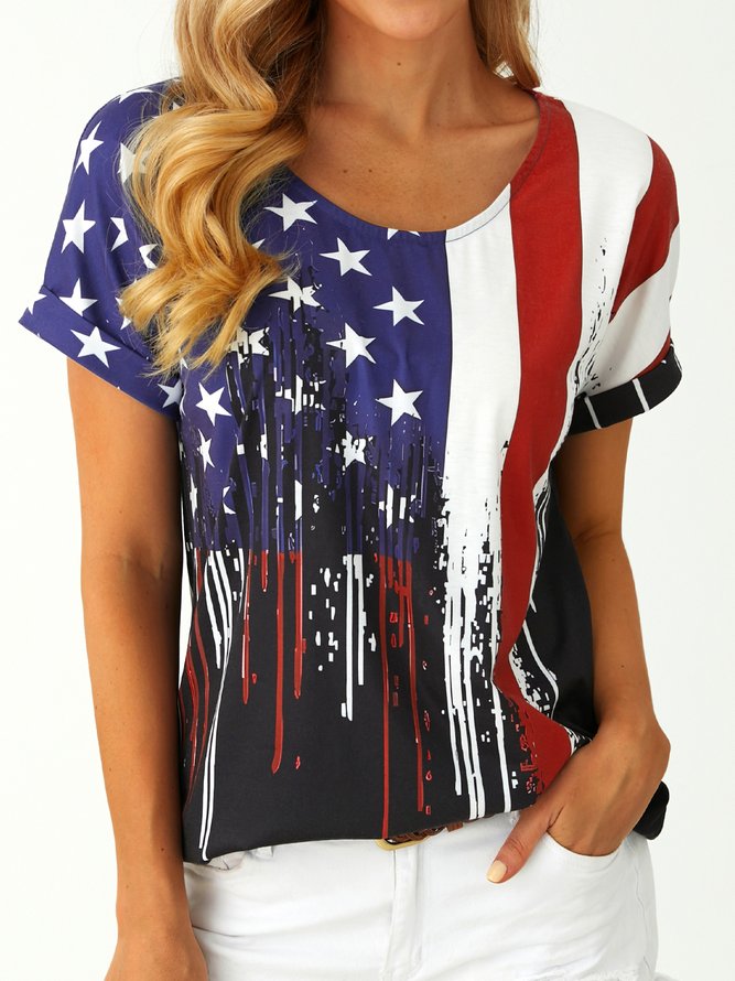America Flag Crew Neck Casual Loose T-Shirt