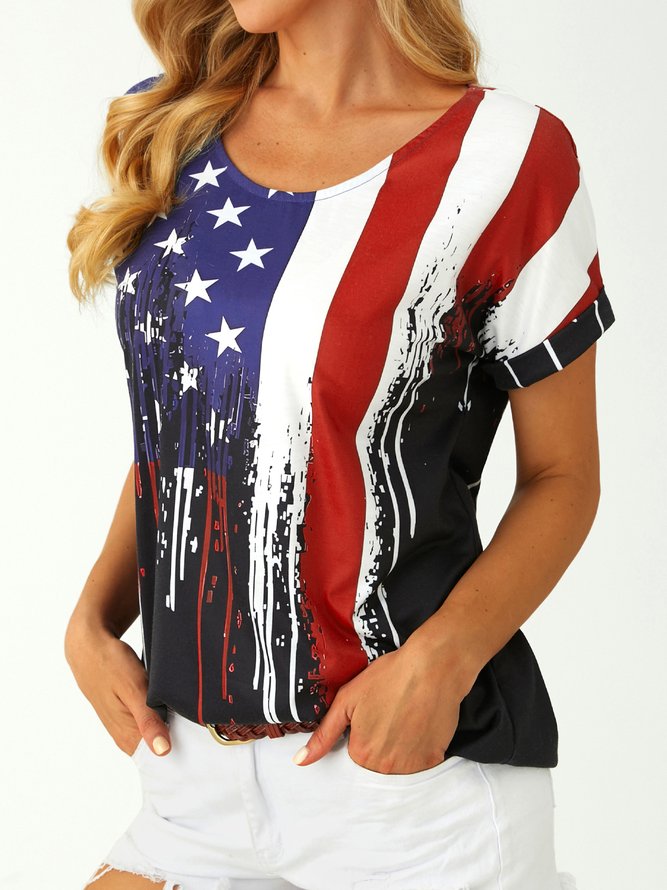 America Flag Crew Neck Casual Loose T-Shirt