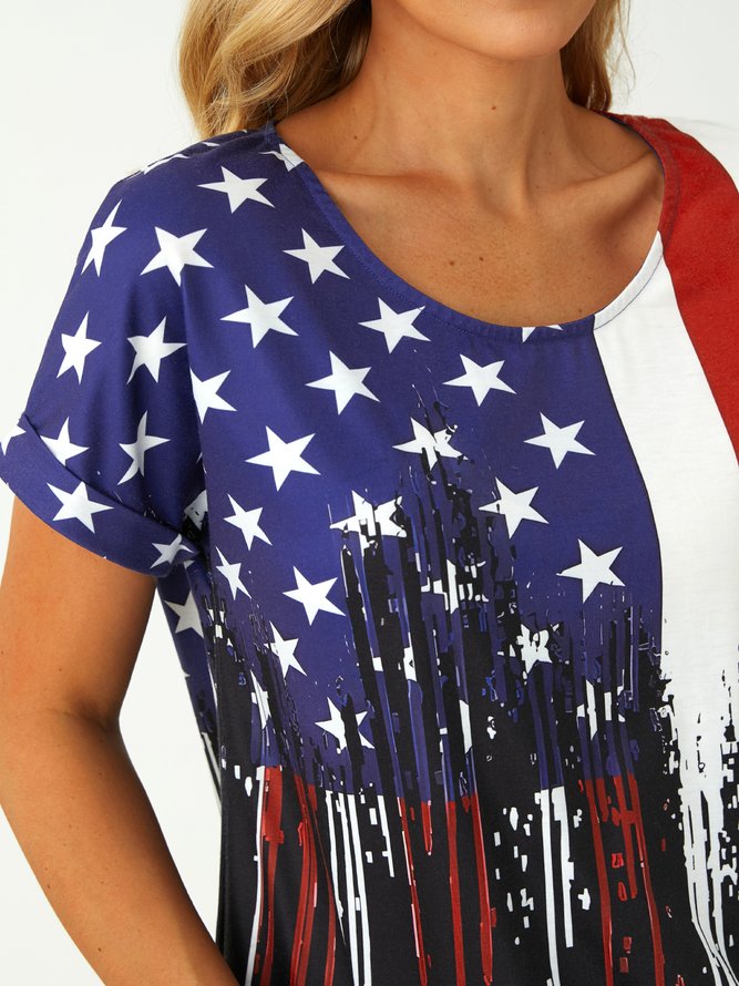 America Flag Crew Neck Casual Loose T-Shirt
