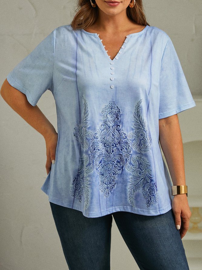 Plus Size V Neck Loose Casual Shirt