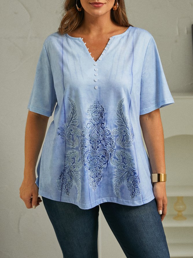 Plus Size V Neck Loose Casual Shirt