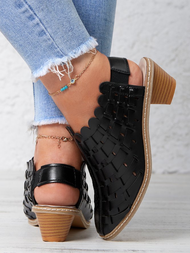 Vintage Weave Inlay Block Heels