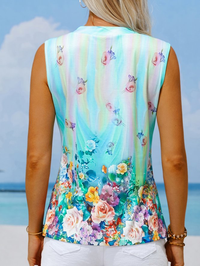 Floral Casual Artist Oil Painting Printed Women's V-neck Tank Top
