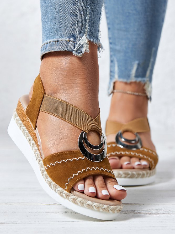 Metal Woven Wedge Platform Roman Sandals