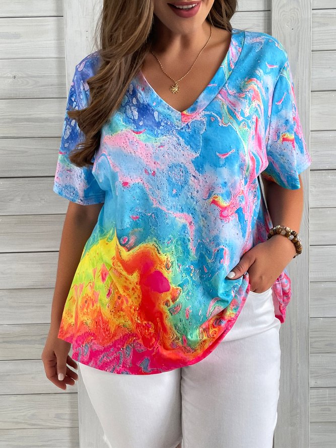 Plus Size Gradient Casual Loose Jersey T-Shirt