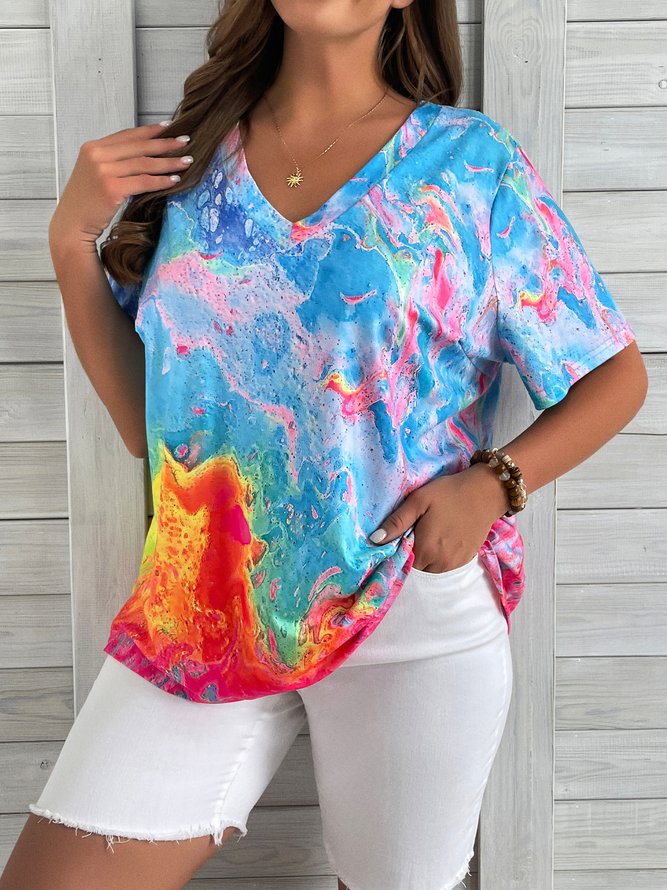 Plus Size Gradient Casual Loose Jersey T-Shirt