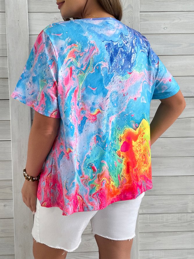 Plus Size Gradient Casual Loose Jersey T-Shirt