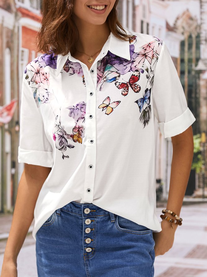 Butterfly Loose Shirt Collar Casual Blouse