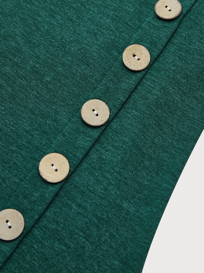 JFN V Neck Geometric Casual Daily Long sleeve A-Line Buttoned Midi Dress