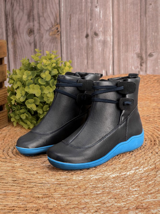 JFN Women Christmas Vintage West Styles Braided Strap Flat Heel Winter Classic Boots