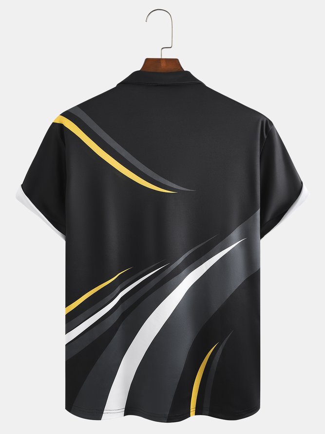 Casual Art Collection Geometric Stripe Pattern Lapel Short Sleeve Polo Print Top