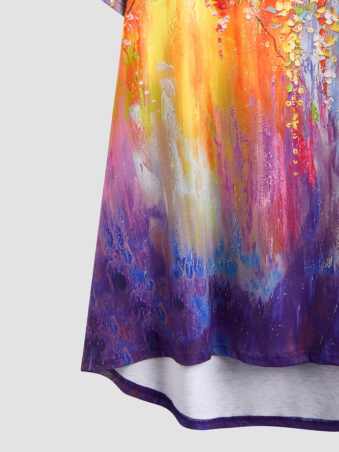 JFN Round Neck Ombre Floral Casual Tunic T-Shirt