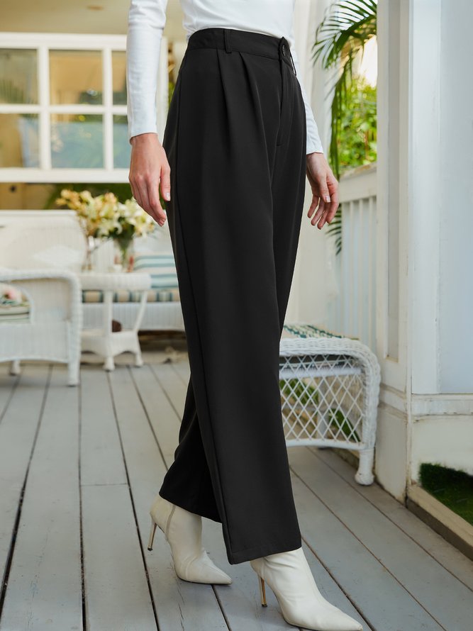 Urban Casual Solid Zip Up Straight Leg Pants