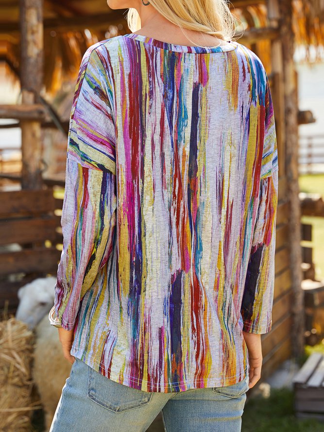 V Neck Ombre Loose T-Shirt