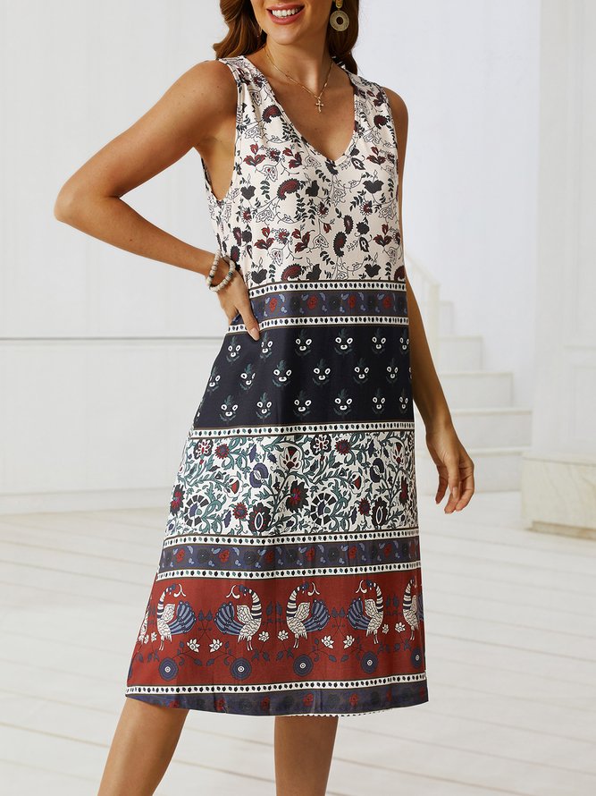 Regular Fit Floral V Neck Dress