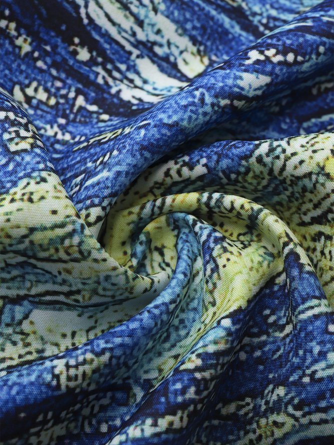 Mens Retro Van Gogh The Starry Night Lapel Loose Short Sleeve Funky Hawaiian Shirt