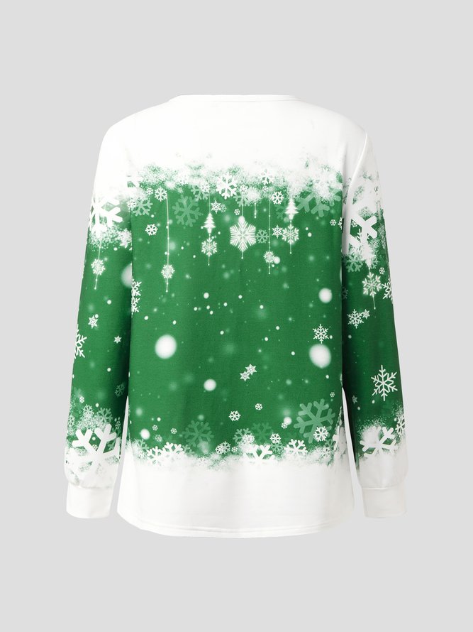 Women's Sweatshirt Christmas Snowman Printed Crew Neck Regular Fit