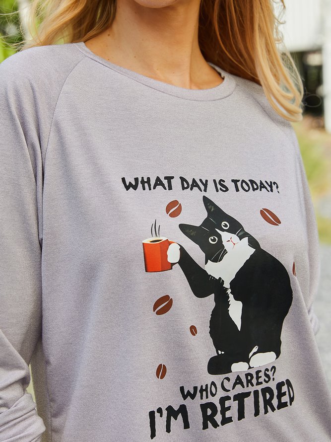 Women‘s Black Cat What Day Is Today Who Care Sweatshirt