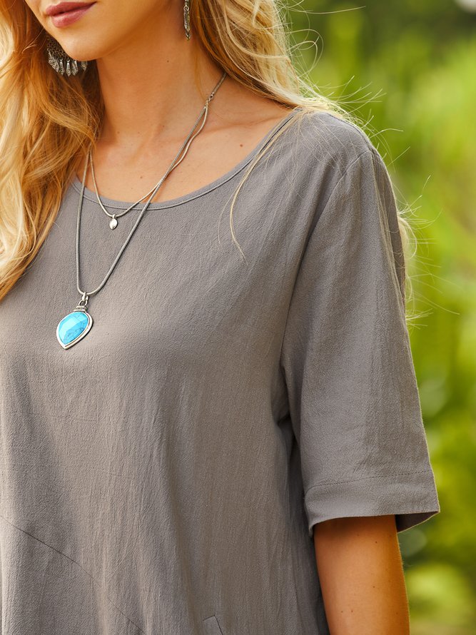 Half Sleeve Irregular Blouses Asymmetrical Hem Shirt