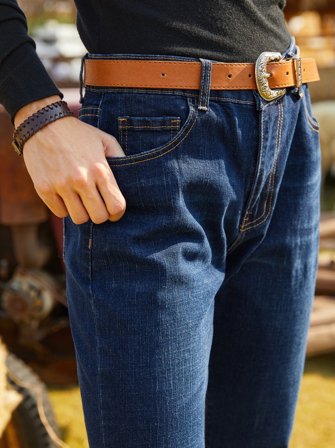 Denim Casual Plain Jeans