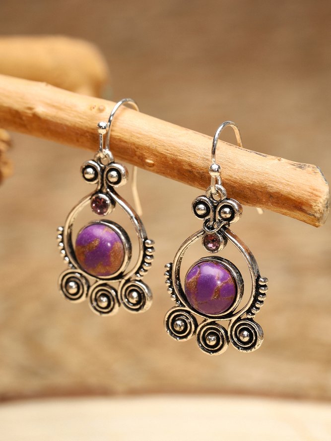 JFN Vintage Ethnic Purple Turquoise Earrings Holiday Jewel