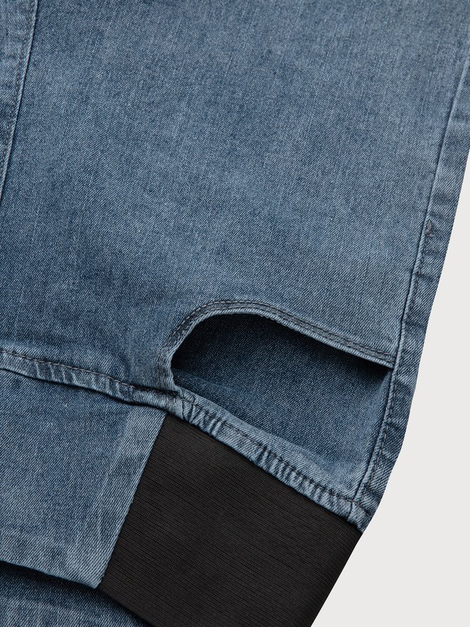 JFN Elasticity Waist Loose Plain Denim Jeans