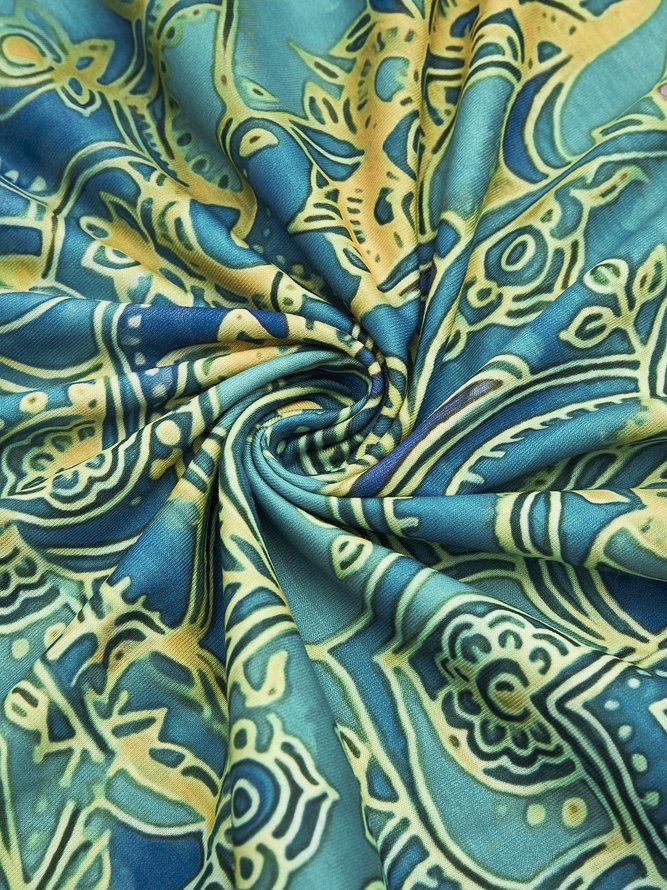 JFN Round Neck Ombre Paisley Boho Vintage Midi Dress