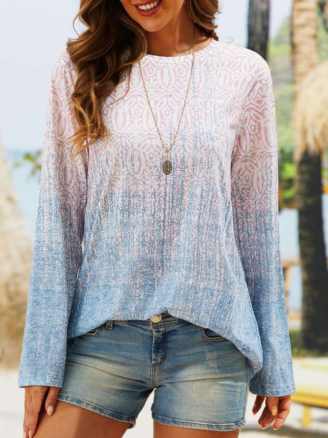 Casual Ethnic Crew Neck Top