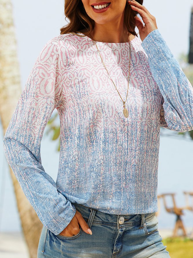 Casual Ethnic Crew Neck Top