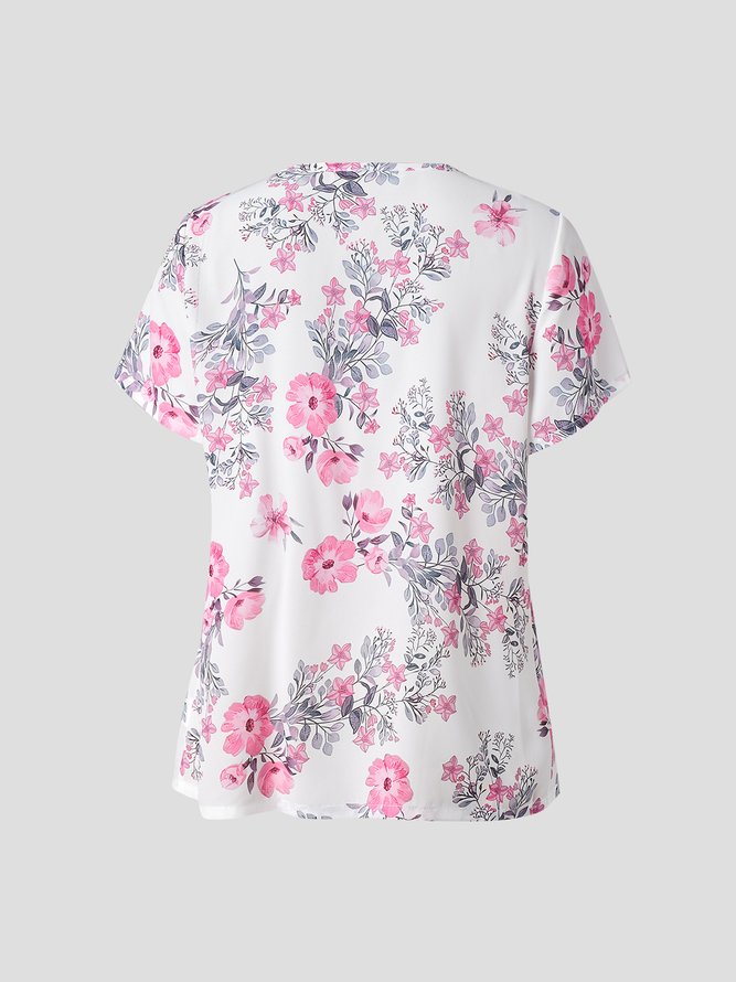 JFN Crew Neck Floral Casual Fit Tunic Top
