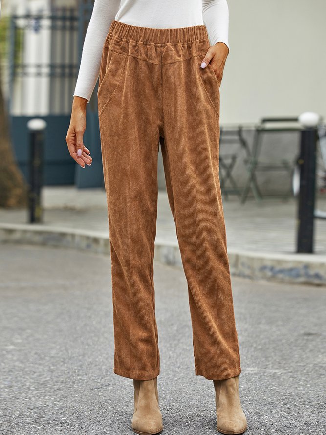 Corduroy elastic waist pocket loose Pants