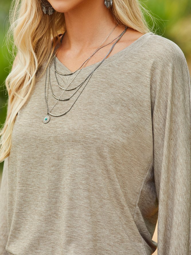 Women Long Sleeves V Neck  Loose-Ness Fit Shirt Top Tunic