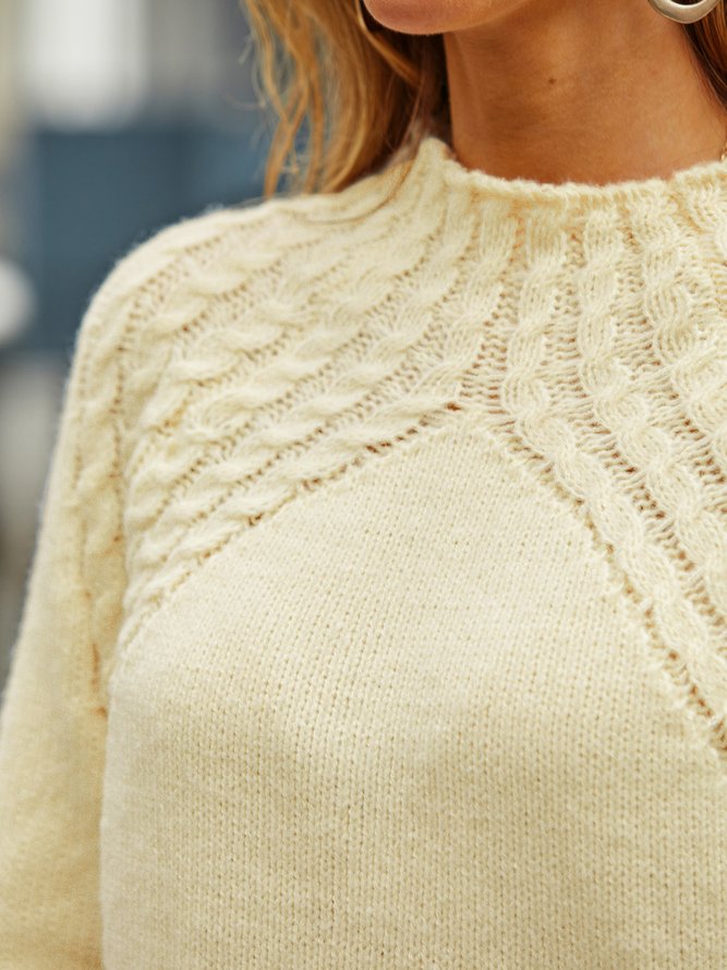 White Cotton-Blend Long Sleeve Knitted Sweater