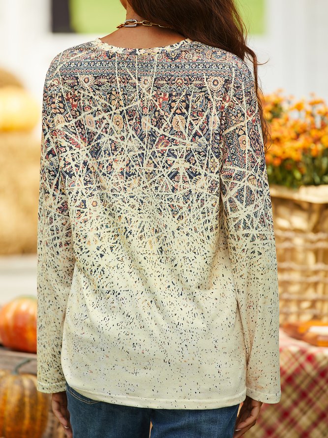 Casual Crew Neck Geometric Ombre T-Shirt