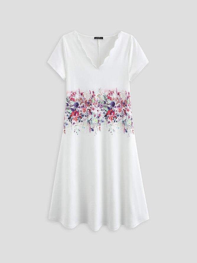 JFN Scallop Neck Floral Vacation  Midi Dress