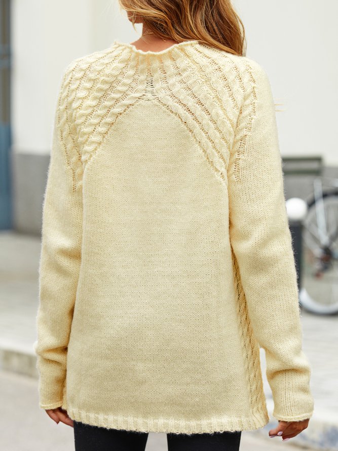White Cotton-Blend Long Sleeve Knitted Sweater