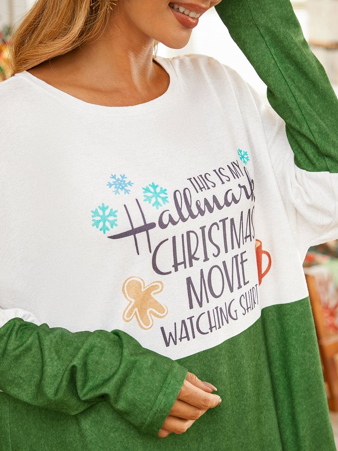 Women's Green Long Sleeve Dress Christmas Print With Pocket 