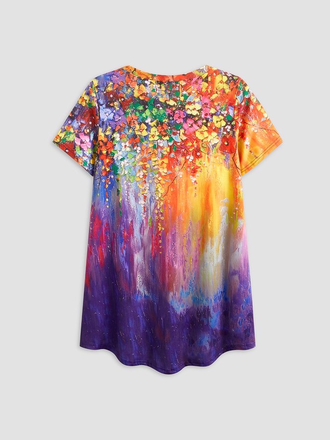 JFN Round Neck Ombre Floral Casual Tunic T-Shirt