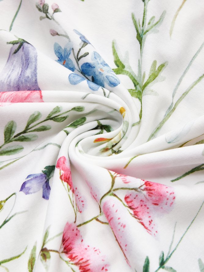 Lace V Neck Casual Floral Loose T-Shirt