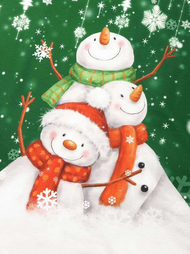 Women's Sweatshirt Christmas Snowman Printed Crew Neck Regular Fit