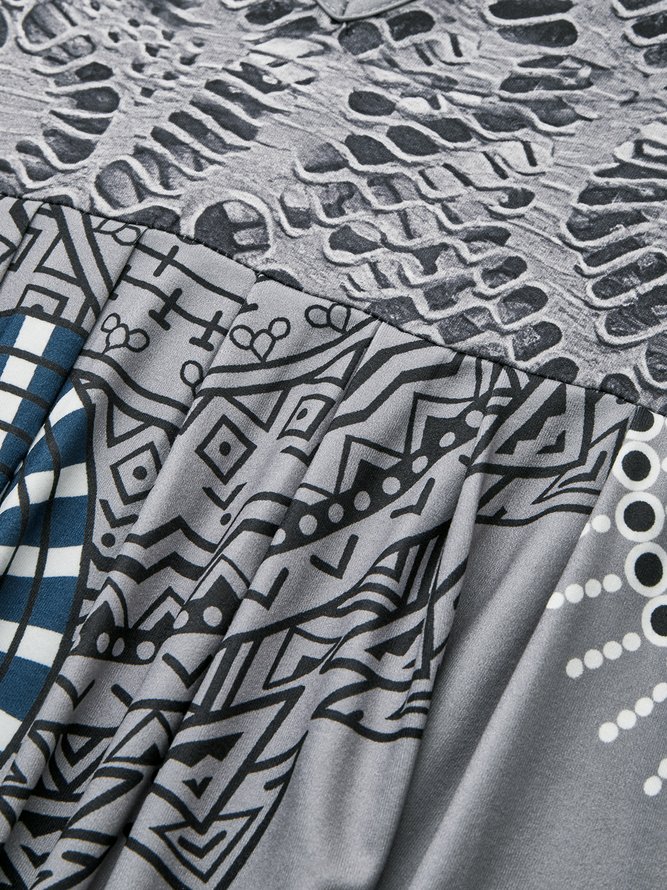 JFN V Neck Loose Ethnic Midi Dress