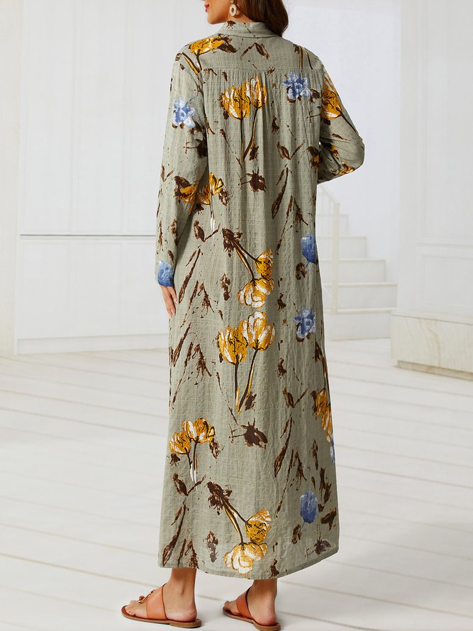 Long Sleeve Shirt Collar Casual Weaving Dress