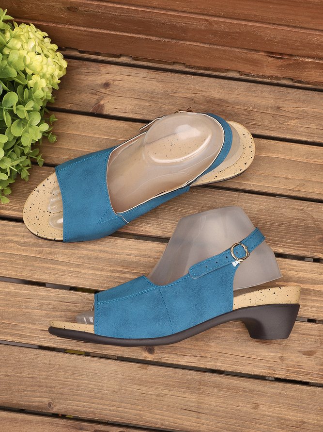 JFN Retro Solid Simple Open Toe Chunky Heel Sandals