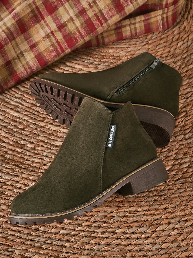 Women British Style Urban Round Toe Comfortable Zip Chunky Heel Low Heel Boots