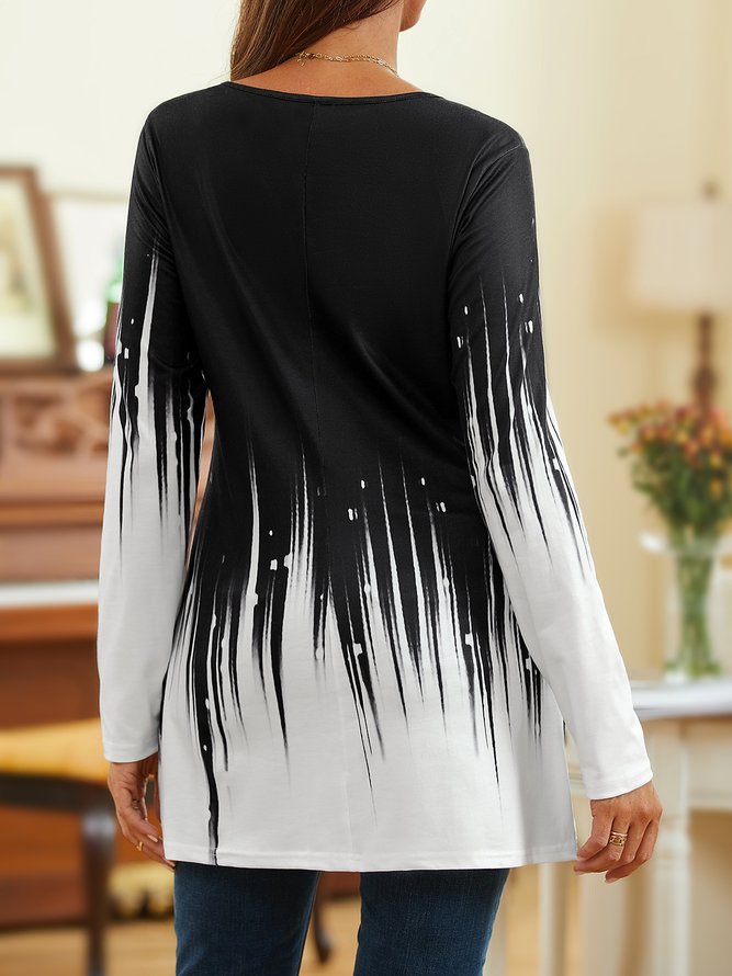 Asymmetrical Neck Ombre Printed Casual Long Sleeve T-shirt